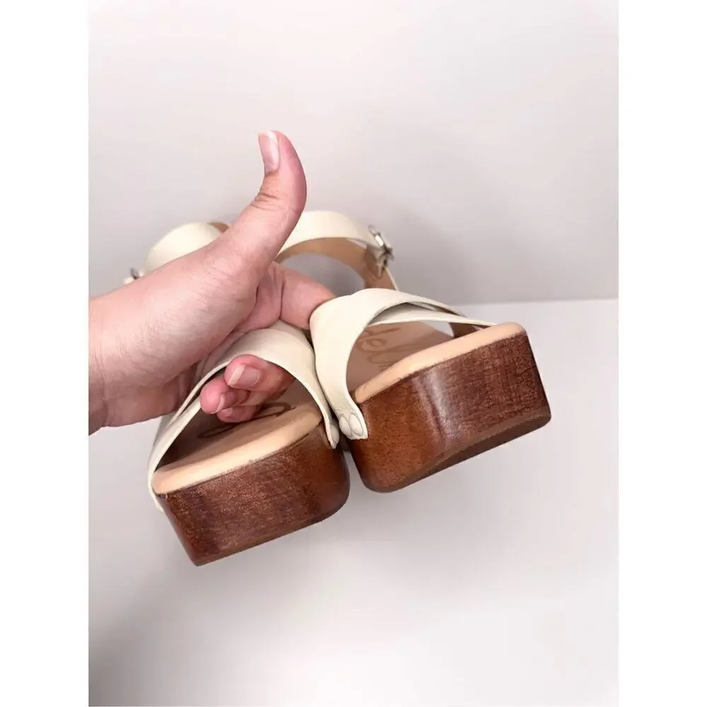 Sam Edelman Sandals‎ Size 9.5 Ivory Josefine Wooden Clogs Platform Heel